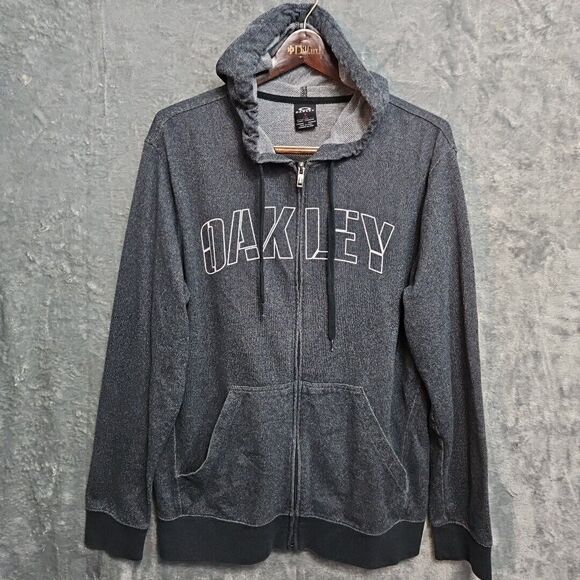 Oakley Sweater Mens Large Hoodie Full Zip Long Sleeve Jacket Gray Pockets Logo - Picture 1 of 10
